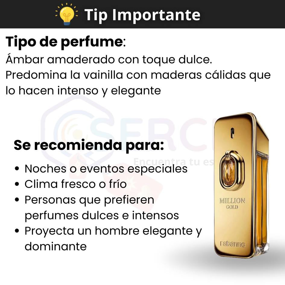 PACO RABANNE - 1 MILLION GOLD ELIXIR PARFUM INTENSE MEN - 3.4oz (100 ml)