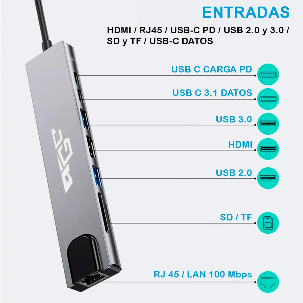 HUB USB-C 8 en 1 - Potencia y Versatilidad en un Solo Dispositivo