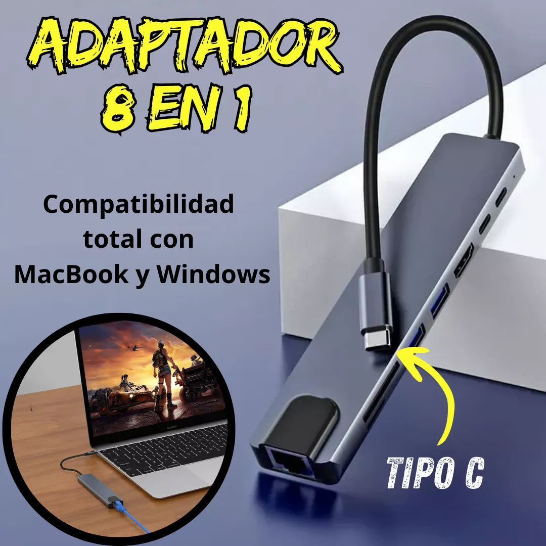HUB USB-C 8 en 1 - Potencia y Versatilidad en un Solo Dispositivo